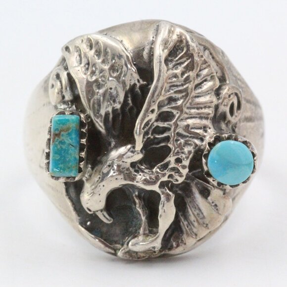 HENRY MORGAN IMPORTANT EAGLE SLEEPING BEAUTY TURQUOISE MEN'S RING - Picture 2 of 10